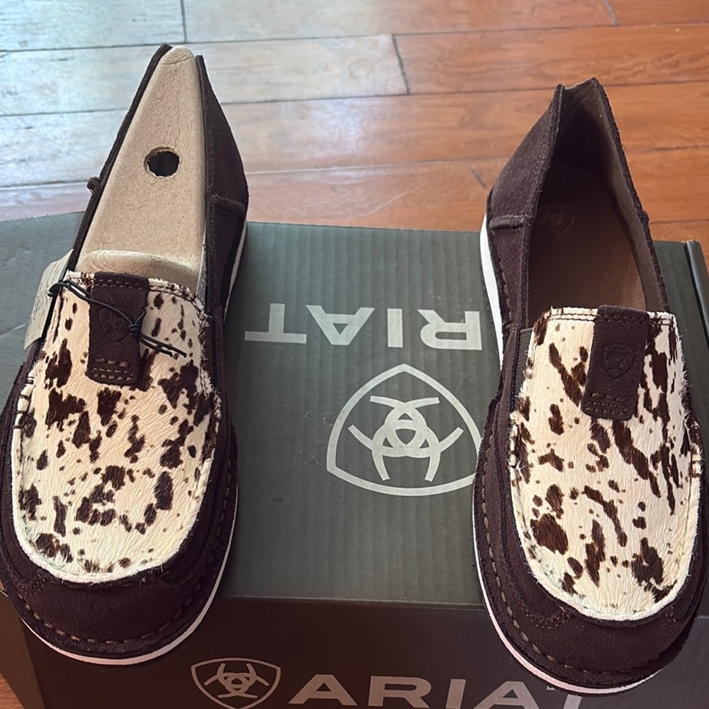 Ariat Brown and White Cowhide Slip-On Cruisers